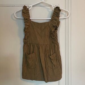 Kate Quinn olive green Striped Romper with Ruffle Straps